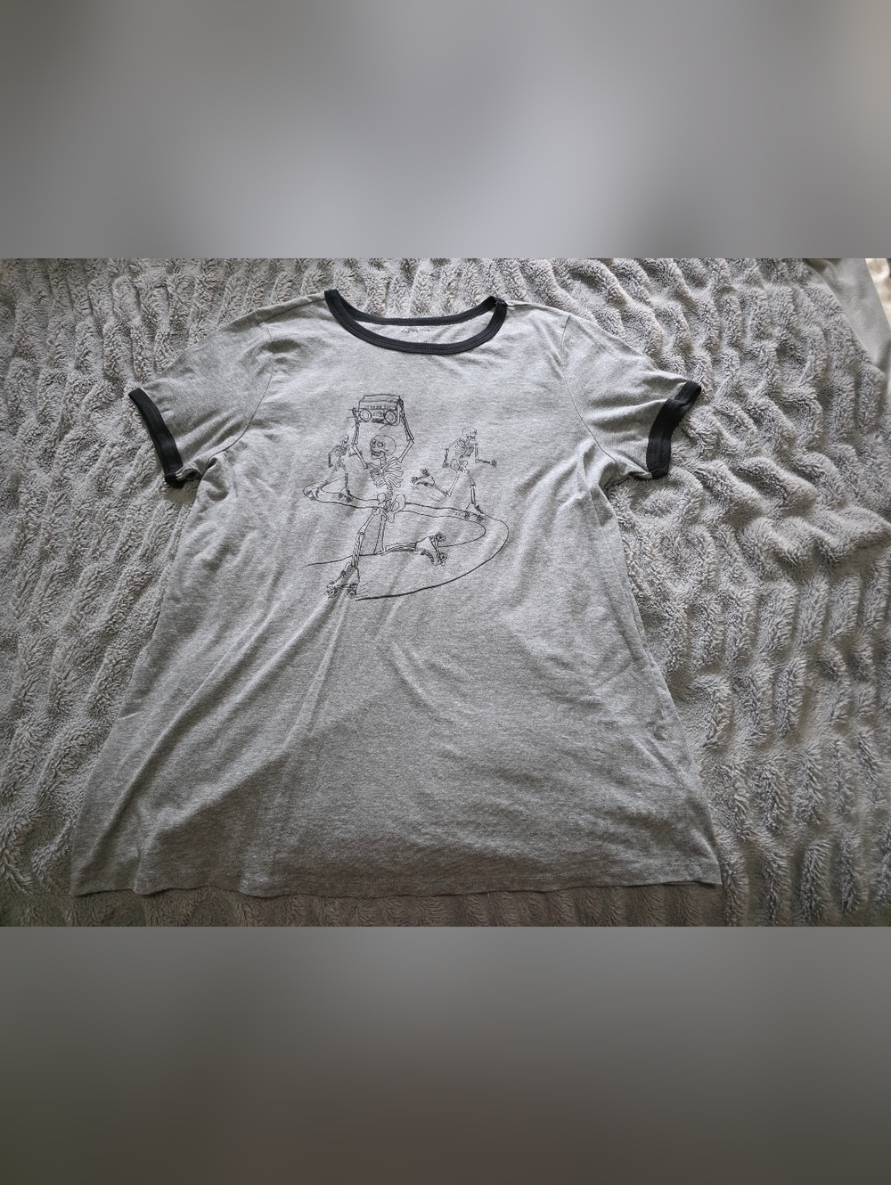 torrid Size 2 Grey Ringer Tee with Black Skeleton Roller Graphic